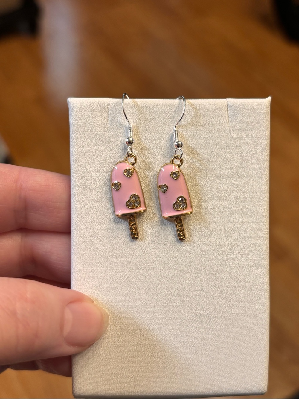 New Pink Enamel Popsicle w rhinestones beach summer vibe Earrings